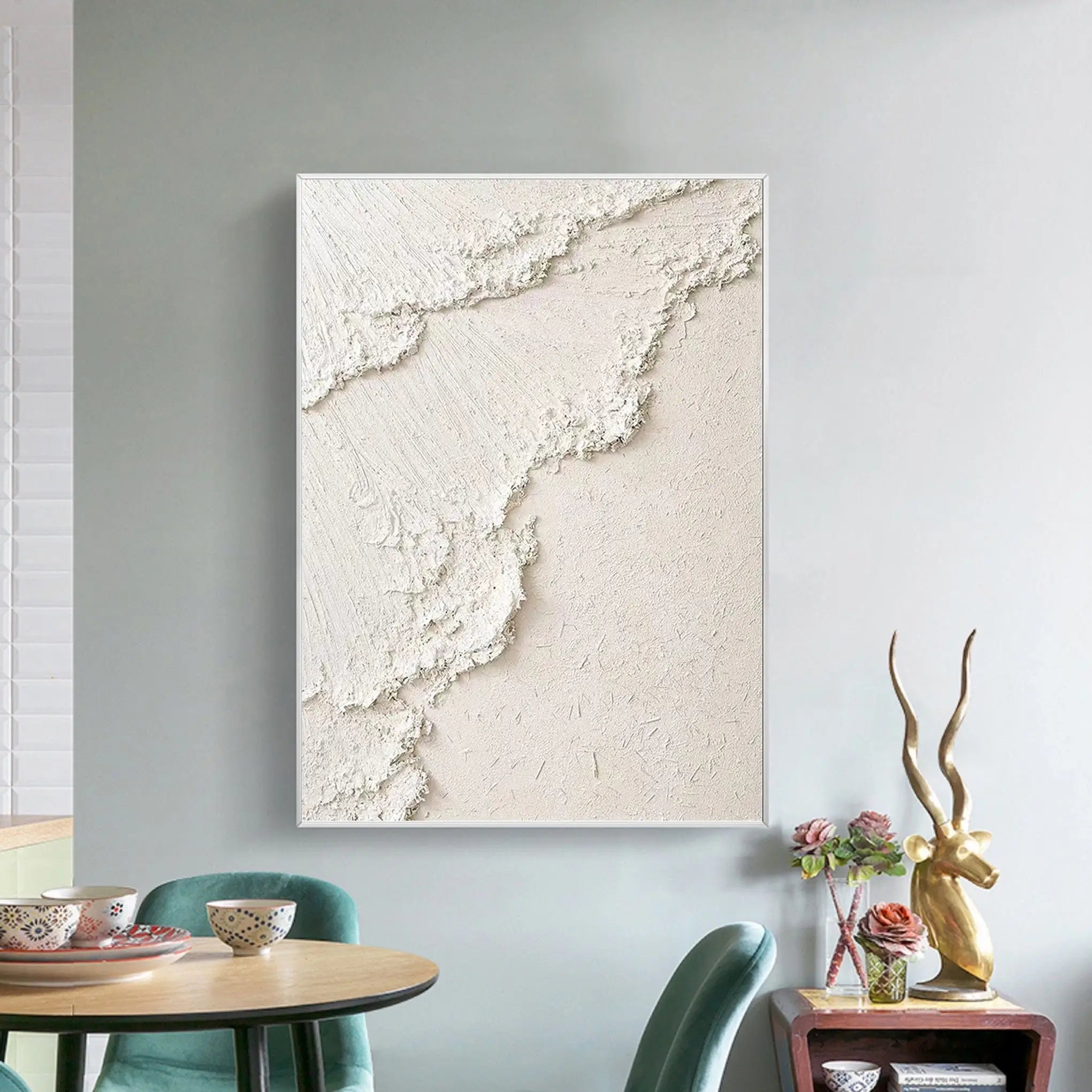 3D Heavy Texture White Minimalist Relief Oil Painting CZ0097 - Viral Wall Art